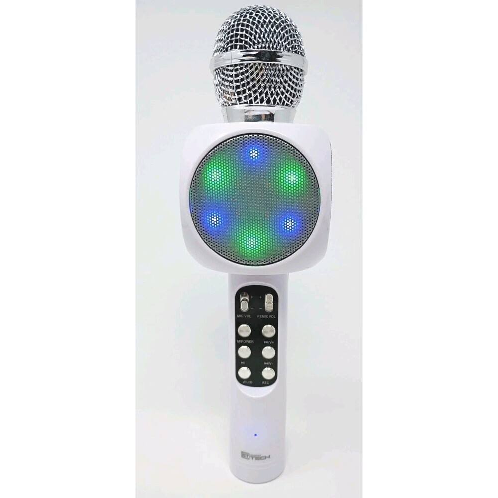 Simply Tech Bluetooth Karaoke Microphone White LED Lights Built-in Speaker-Works